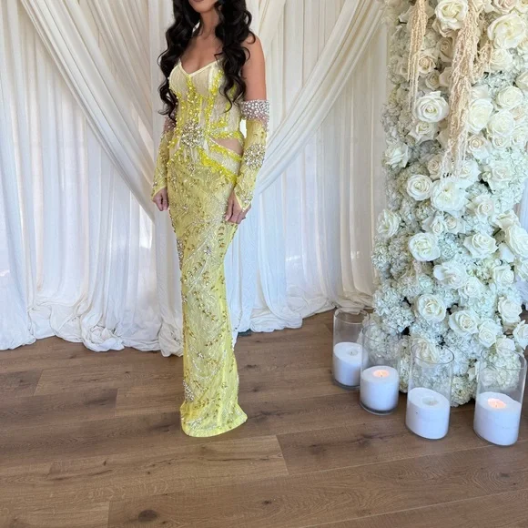 Strapless Yellow Embellished Dress Tabja - Picture 4 of 11